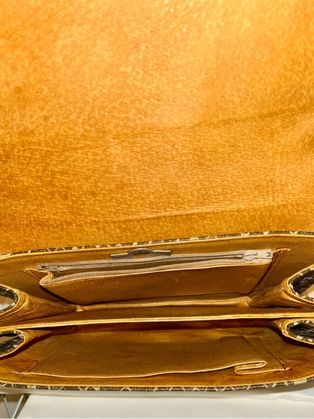 Nina Ricci Brown & Tan Patterned Canvas Satchel with Gold 'N' Logo - Picture 7 of 8